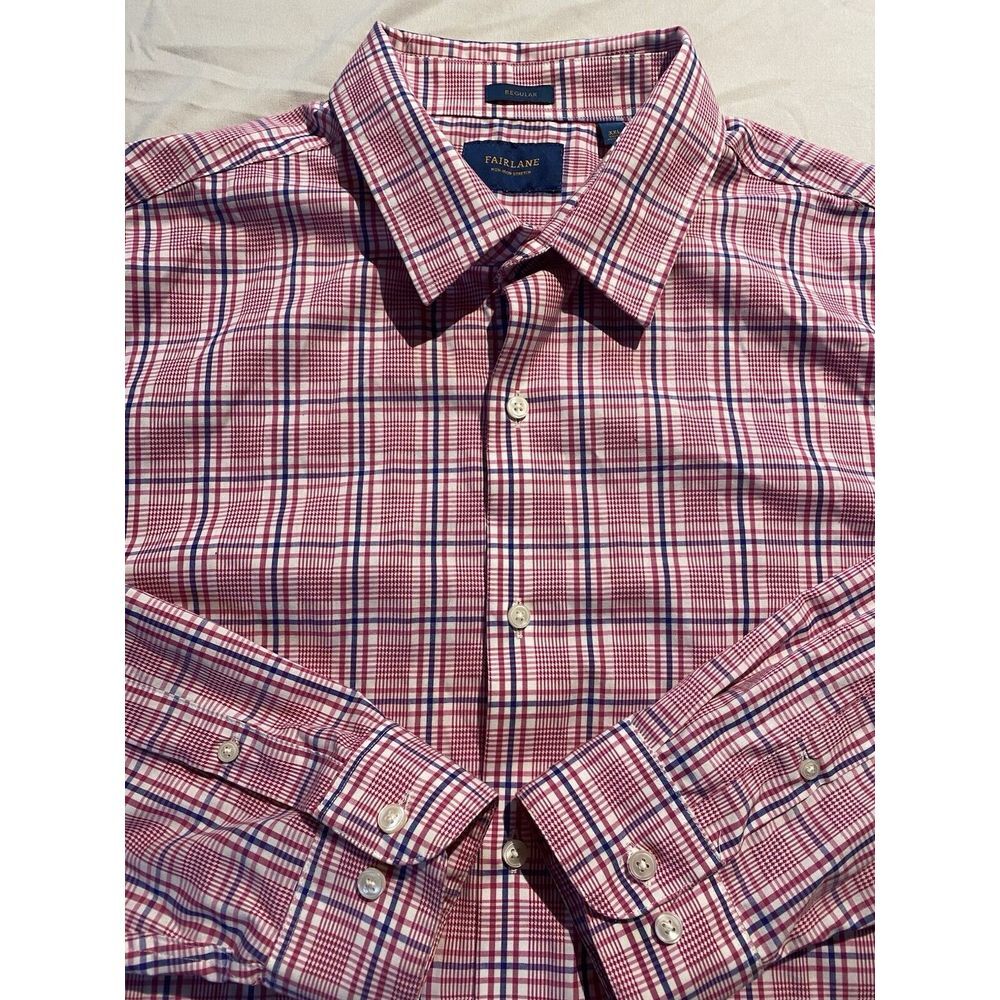 Fairlane Men's Non-iron Stretch Regular Fit 2XL Pink/Blue Check Long Sleeve‎